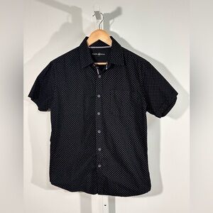Beverly Hills Polo Club Micro-Print Short Sleeve Button-Down – Black + Purple M